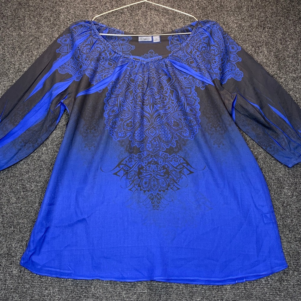 Cato Mandala Peasant Layering Top M Blue Chiffon Boho Medallion Modest Church